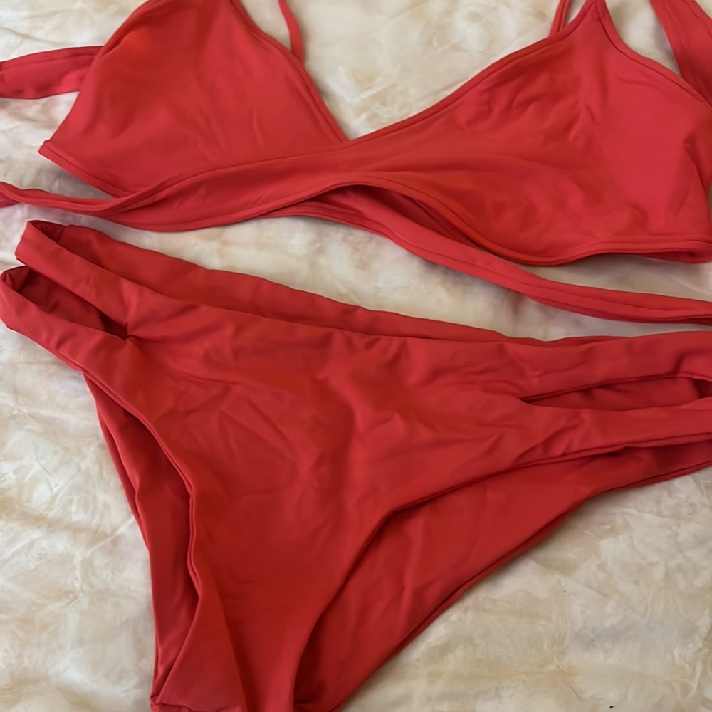 Neon Red Wrap Top Bikini
